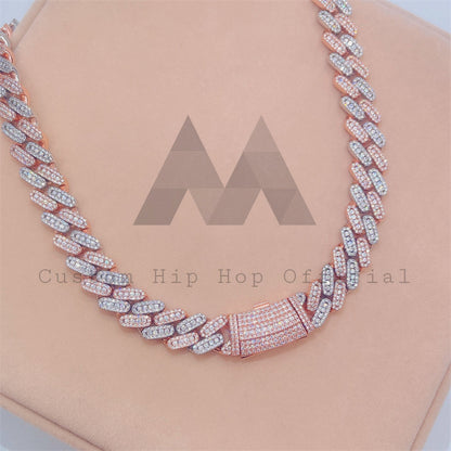 Men Fashion Design 13MM Three Stone Link Cuban Chain With Moissanite Diamond Pass Diamond Tester