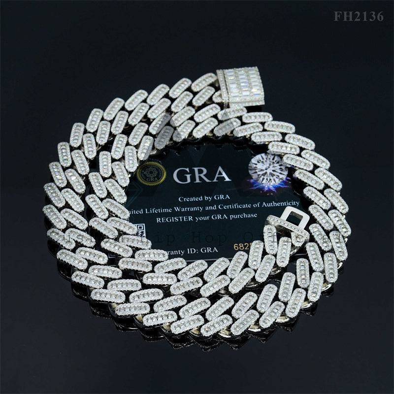 Hip hop jewelry featuring VVS Moissanite Diamond 18MM Baguette Cuban Link Chain Iced Out for Men3