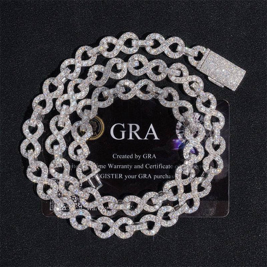 925 Sterling Silver Men Fashion Chain Iced Out 10MM Moissanite Infinity Link Chain