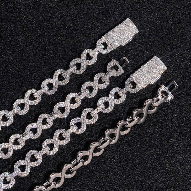 925 Sterling Silver Men Fashion Chain Iced Out 10MM Moissanite Infinity Link Chain