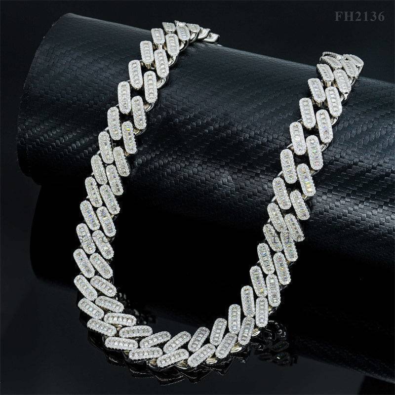 Hip hop jewelry featuring VVS Moissanite Diamond 18MM Baguette Cuban Link Chain Iced Out for Men0