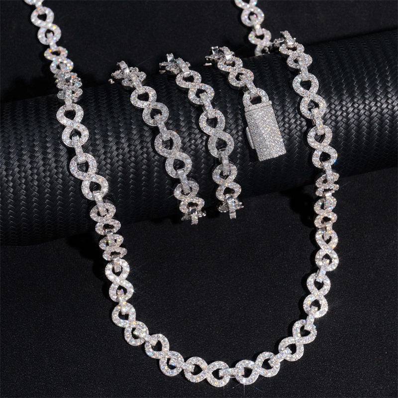 925 Sterling Silver Men Fashion Chain Iced Out 10MM Moissanite Infinity Link Chain