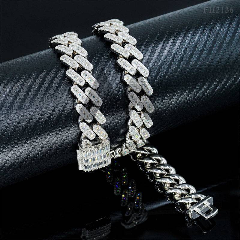 Hip hop jewelry featuring VVS Moissanite Diamond 18MM Baguette Cuban Link Chain Iced Out for Men1