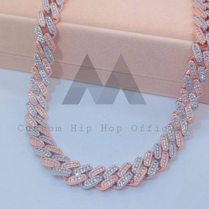 Men Fashion Design hip hop jewelry 13MM Three Stone Link Cuban Chain with Moissanite Diamond0