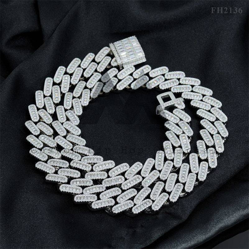 Hip hop jewelry featuring VVS Moissanite Diamond 18MM Baguette Cuban Link Chain Iced Out for Men5