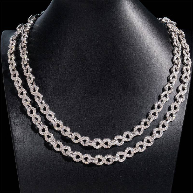 925 Sterling Silver Men Fashion Chain Iced Out 10MM Moissanite Infinity Link Chain