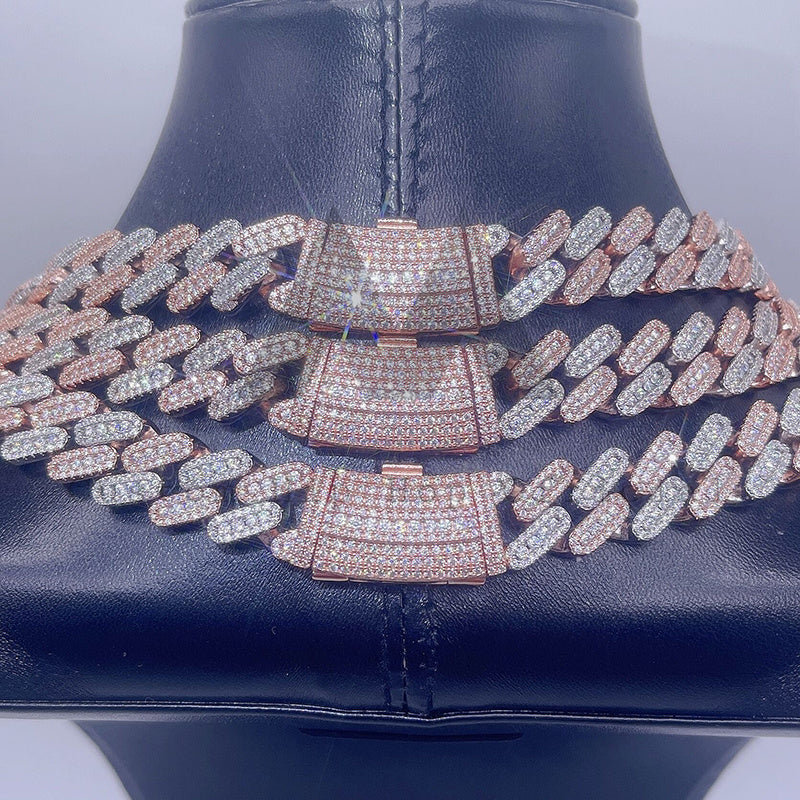 Мужская мода дизайн 13 мм три камня звено кубинская цепь с муассанитом Алмазный пропуск алмазный тестер