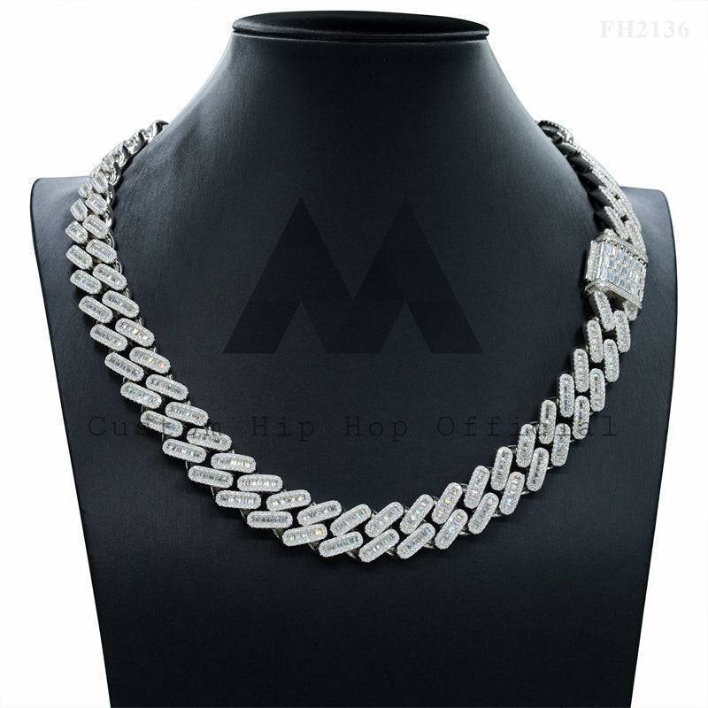 Hip hop jewelry featuring VVS Moissanite Diamond 18MM Baguette Cuban Link Chain Iced Out for Men4