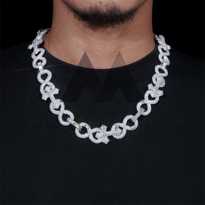 Rapper Jewelry 15MM Iced Out Infinity Link Chain VVS Moissanite Diamond 925 Sterling Silver