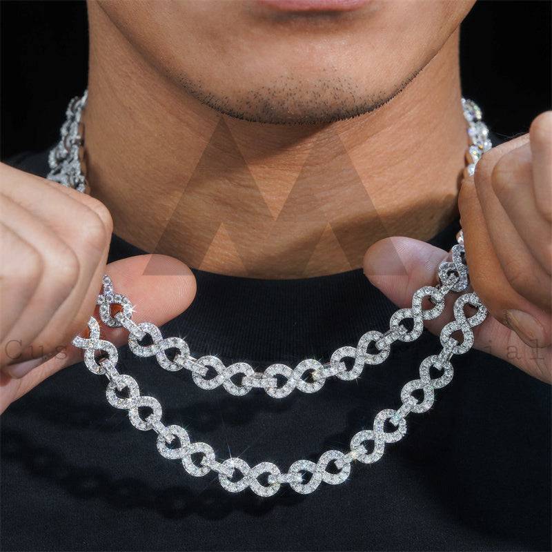 925 Sterling Silver Men Fashion Chain Iced Out 10MM Moissanite Infinity Link Chain