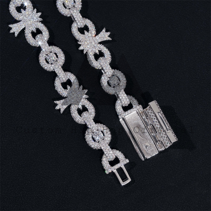 925 Sterling Silver Fully Iced Out VVS Moissanite 13MM Cross Charm Infinity Link Chain