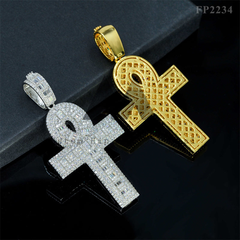 Sterling Silver 925 Gra Men Iced Out Moissanite Cross Pendant Fit For 4MM Tennis Chain
