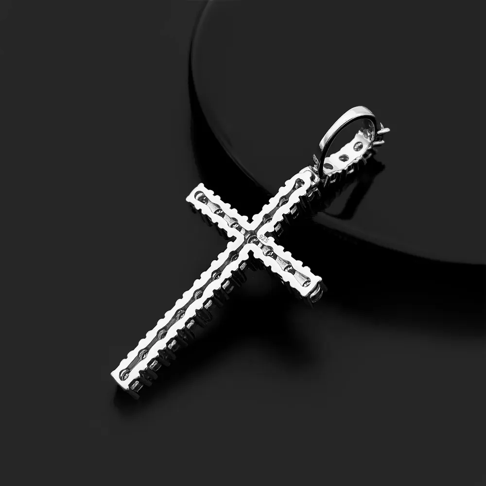 925 Sterling Silver Classic Men Pendant Moissanite 3MM Tennis Cross Pendant Fit For 3MM Tennis Chain