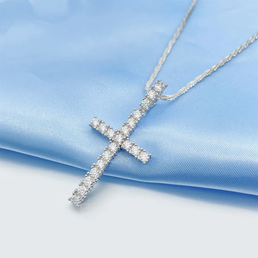 925 Sterling Silver Classic Men Pendant Moissanite 3MM Tennis Cross Pendant Fit For 3MM Tennis Chain