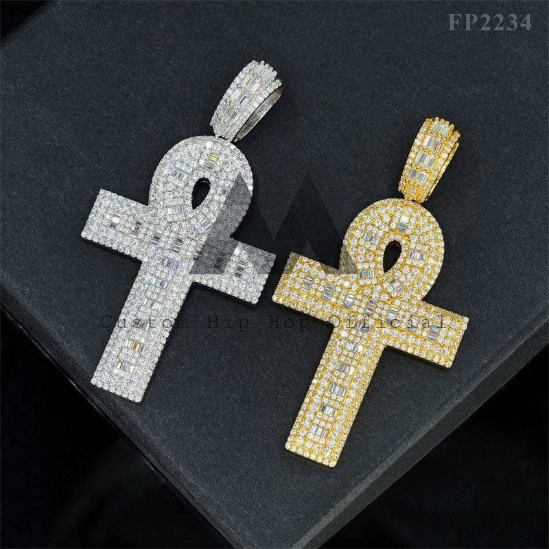 Sterling Silver 925 Gra Men Iced Out Moissanite Cross Pendant Fit For 4MM Tennis Chain