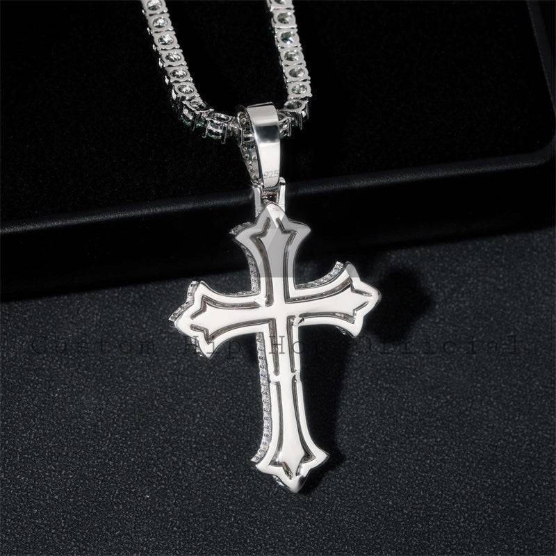 Tiffany Blue Moissanite Tennis Chain With Matching Cross Pendant Sterling Silver 925 Iced Out