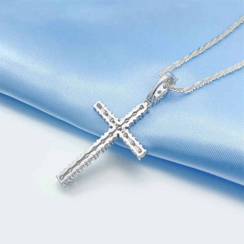 925 Sterling Silver Classic Men Pendant Moissanite 3MM Tennis Cross Pendant Fit For 3MM Tennis Chain