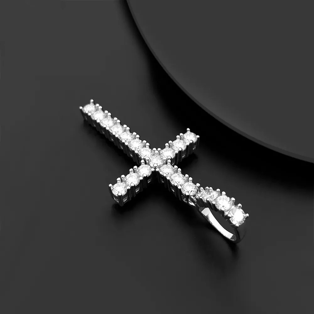 925 Sterling Silver Classic Men Pendant Moissanite 3MM Tennis Cross Pendant Fit For 3MM Tennis Chain