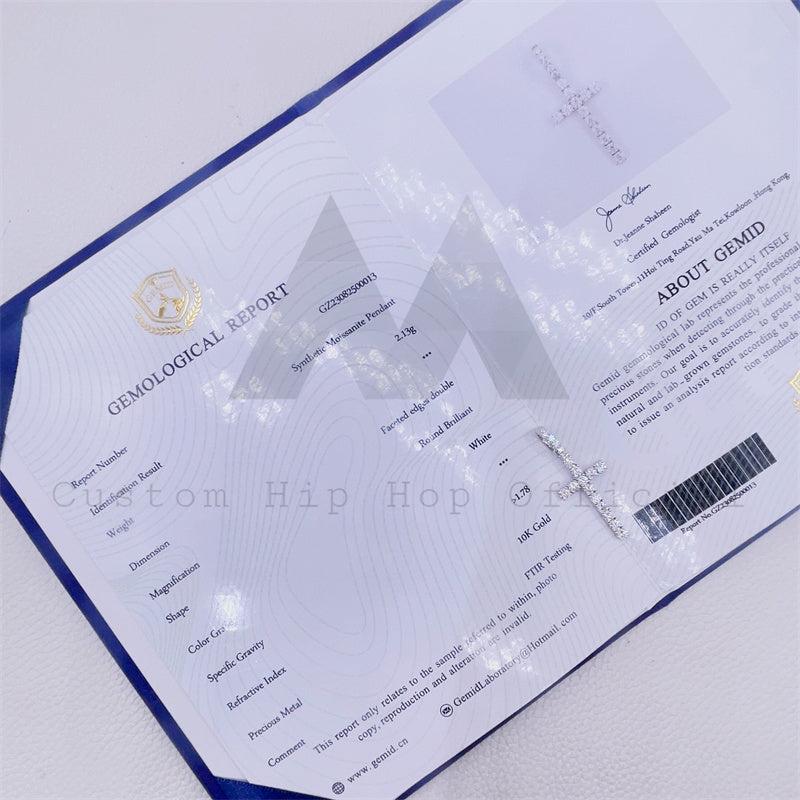 Хип-хоп Iced Out Сертифицированный GRA кулон из 10-каратного настоящего золота диаметром 3 мм с крестом из муассанита Pass Diamond Tester