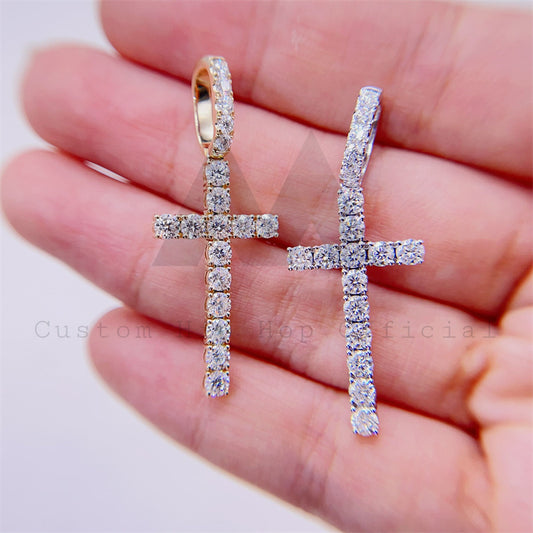 Hip Hop Iced Out GRA Certificated 10K Real Gold 3MM Cross Pendant Moissanite Pass Diamond Tester