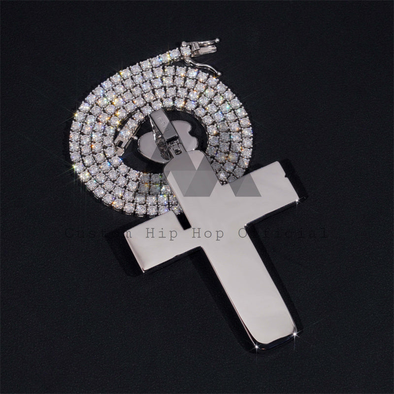 925 Sterling Silver Jesus Moissanite Cross Pendant Custom Made Match 4MM Tennis Chain