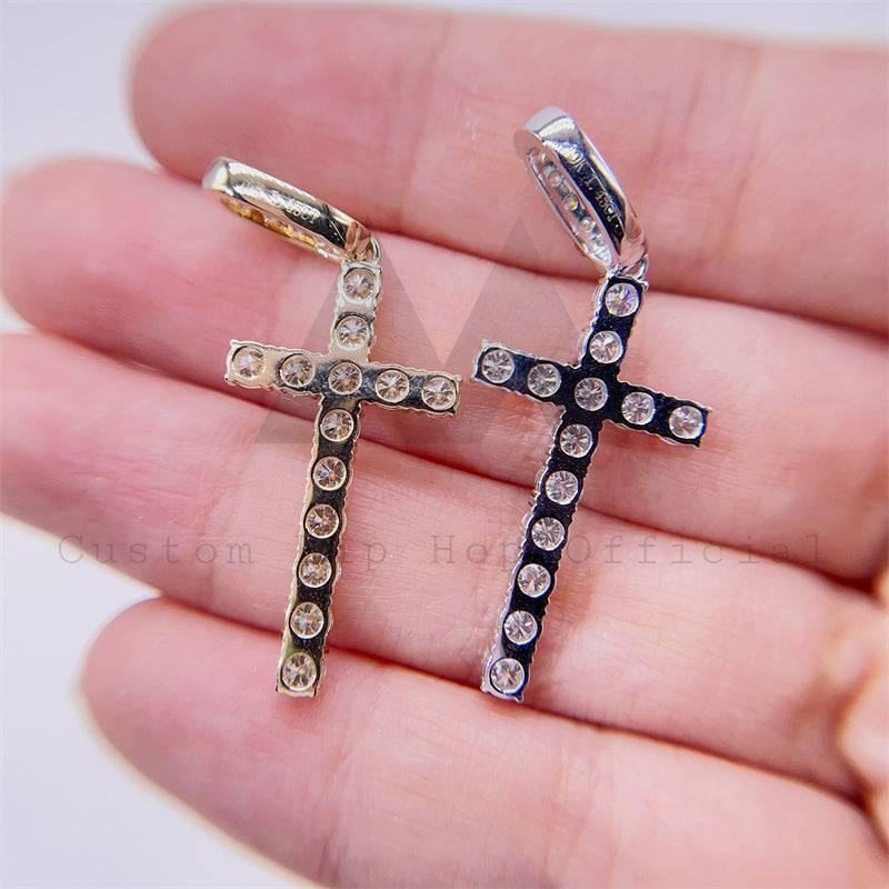 10K Gold 3MM Moissanite Cross Pendant Iced Out Hip Hop Jewelry