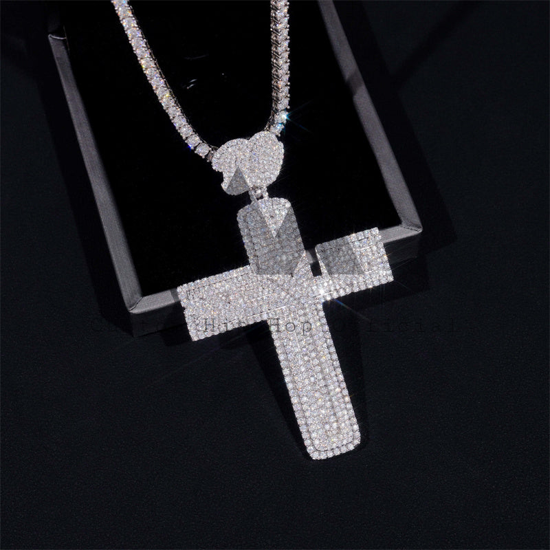 925 Sterling Silver Jesus Moissanite Cross Pendant Custom Made Match 4MM Tennis Chain