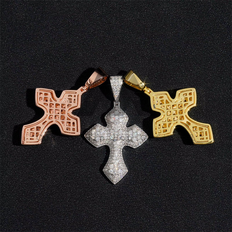 2" Tall Iced Out VVS Moissanite Cross Pendant Fit For 4MM Tennis Chain