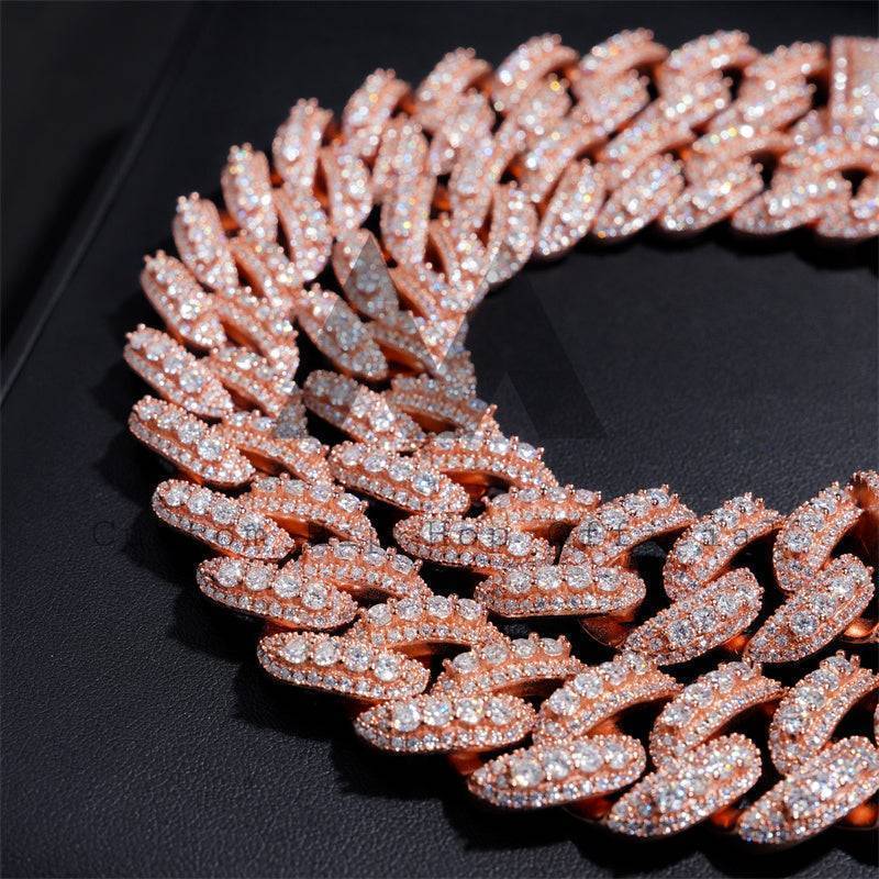 Hip Hop Men Necklace 18MM Three Rows Design Fully Iced Moissanite Cuban Link Chain Necklace