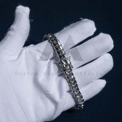 Hip Hop Custom Made 8MM 999 Silver Cuban Bracelet With Iced Rectangle Bar