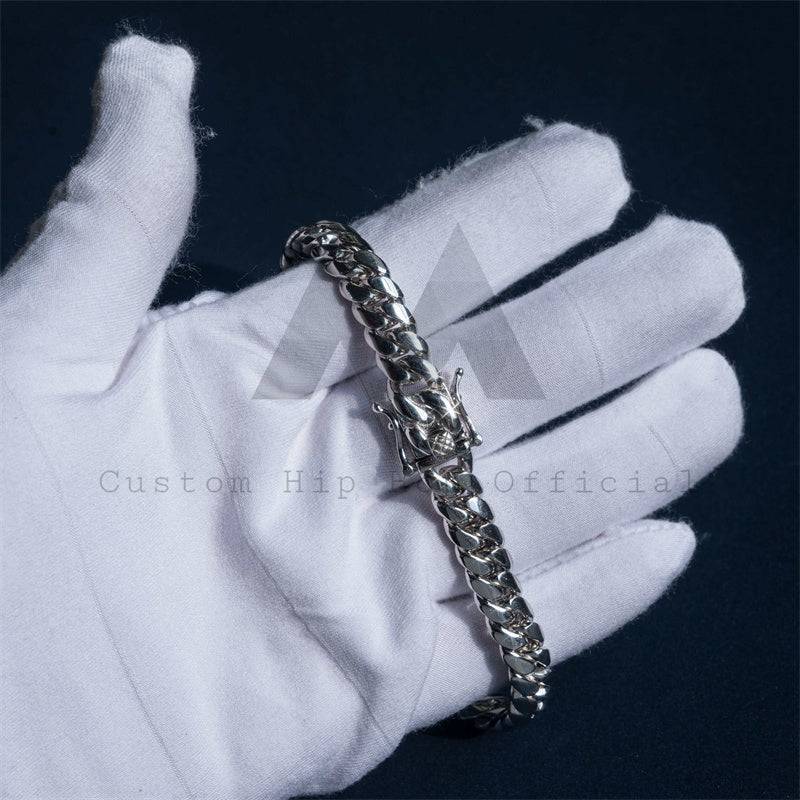 Hip Hop custom made 8MM 999 silver Cuban bracelet with iced rectangle bar2