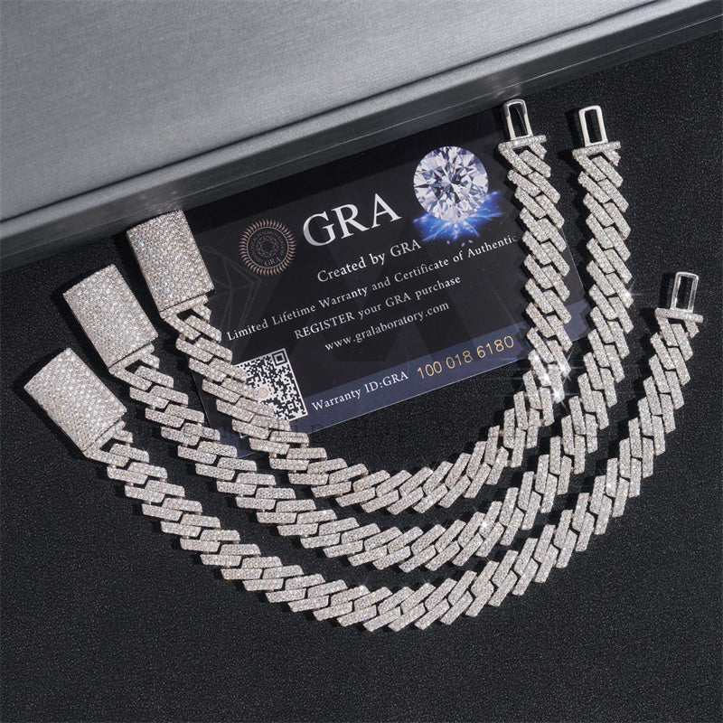 10MM Double Links VVS Moissanite Diamond Cuban Link Bracelet 925 Silver