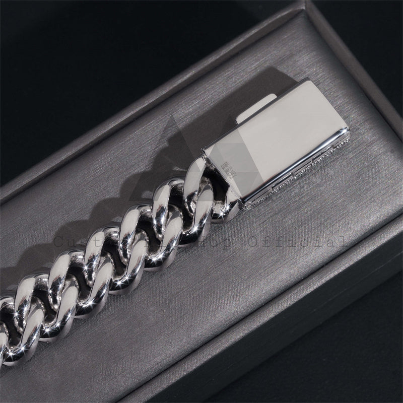 15MM Three Rows Iced Out Solid Silver Miami Cuban Link Bracelet For Men