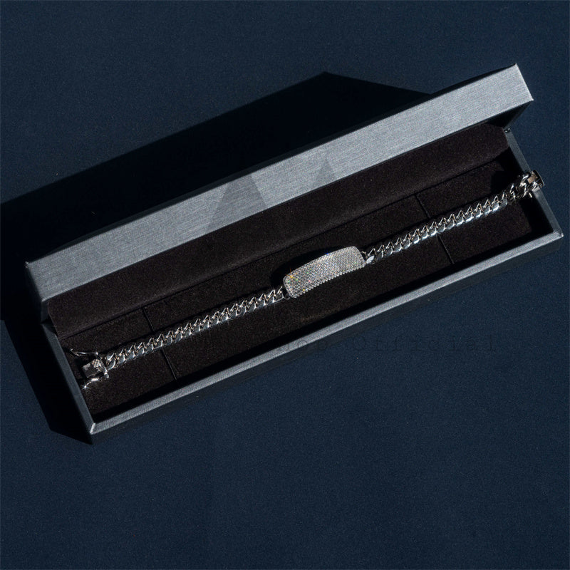Pulseira cubana de prata 999 feita sob medida de Hip Hop 8MM com barra retangular congelada