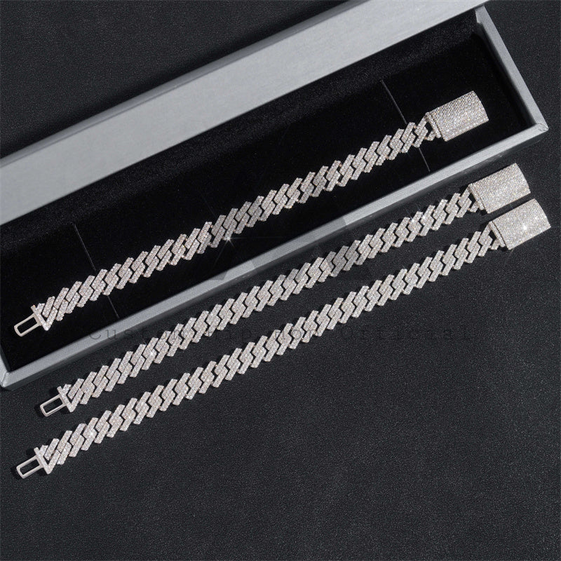 10MM Double Links VVS Moissanite Diamond Cuban Link Bracelet 925 Silver