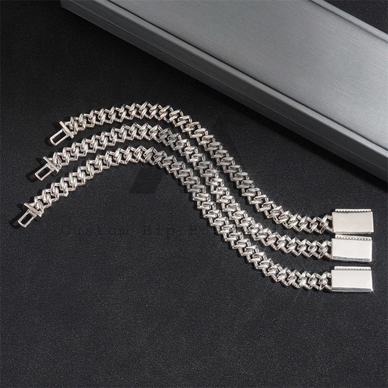 10MM Double Links VVS Moissanite Diamond Cuban Link Bracelet 925 Silver