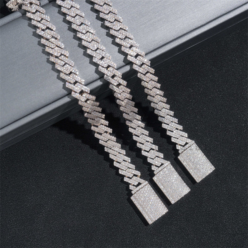 10MM Double Links VVS Moissanite Diamond Cuban Link Bracelet 925 Silver