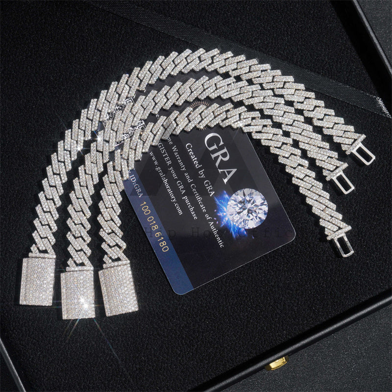 10MM Double Links VVS Moissanite Diamond Cuban Link Bracelet 925 Silver