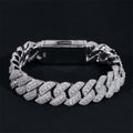 15MM Three Rows Iced Out Solid Silver Miami Cuban Link Bracelet For Men