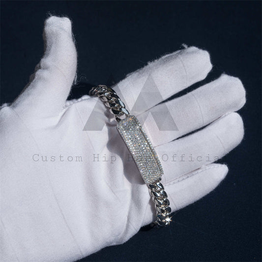 Hip Hop Custom Made 8MM 999 Silver Cuban Bracelet With Iced Rectangle Bar