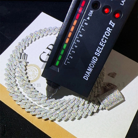 Pass Diamond Tester 925 Prata 10mm Elos Duplos VVS Moissanite Corrente de Elo Cubano