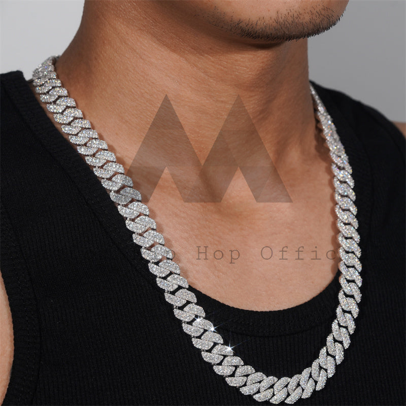 Custom made hip hop jewelry with iced logo lock on a 15MM Cuban link chain featuring VVS Moissanite