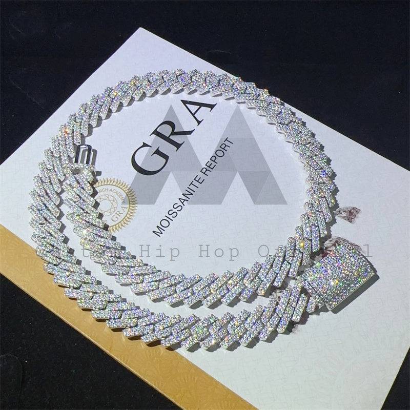 Pass Diamond Tester 925 Silver 10mm Double Links VVS Moissanite Cuban Link Chain