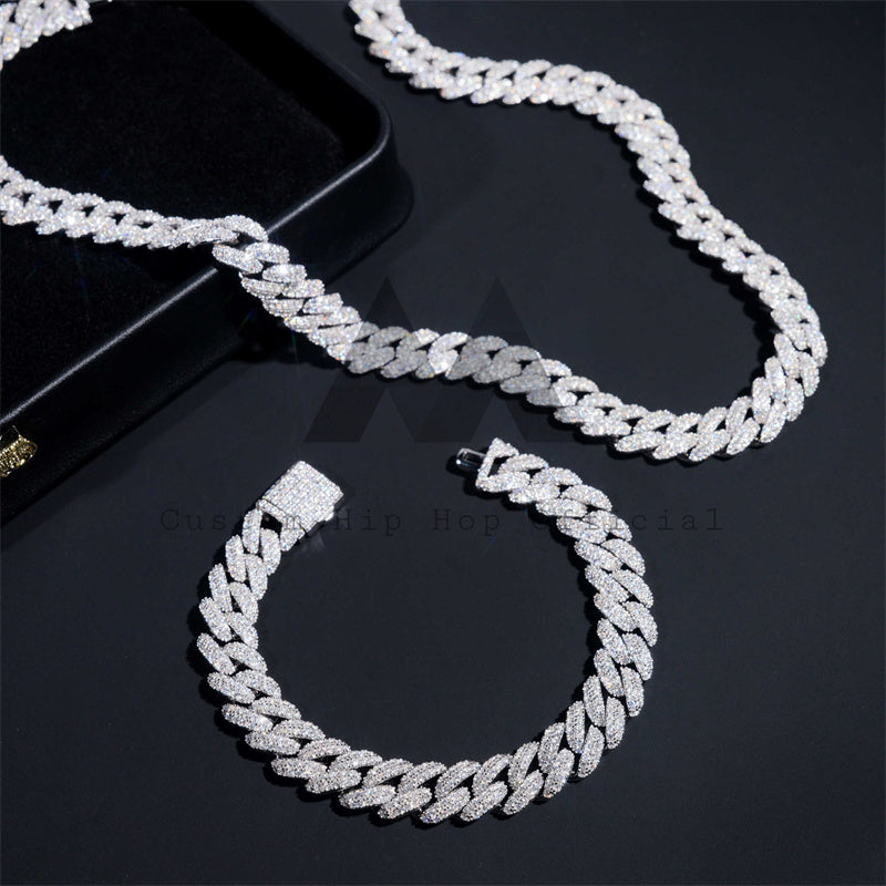 10MM Moissanite Diamond Round Edge Link Cuban Chain Necklace Bracelet Set Iced Out Hip Hop Jewelry2