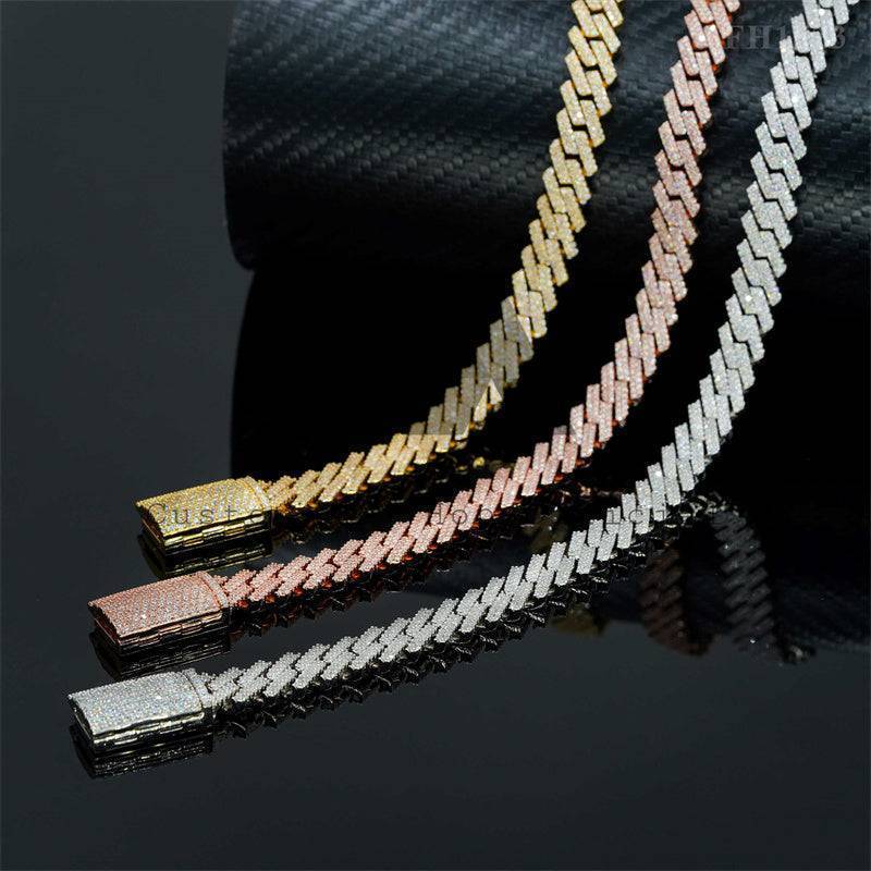 Pass Diamond Tester 925 Silver 10mm Double Links VVS Moissanite Cuban Link Chain