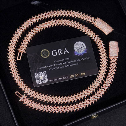 925 Silver 10MM Rose Gold Plated Moissanite Spike Cuban Link Chain