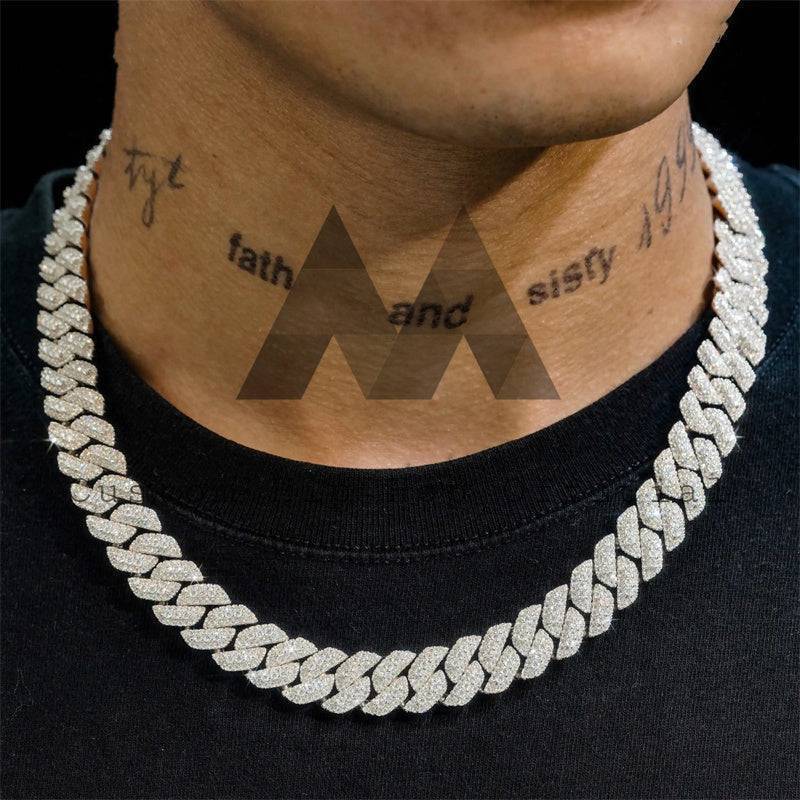 Gra Certificated Pass Diamond Tester Three Rows Link Iced Out Silver Moissanite Cuban Link Chain 13MM For Men Rapper Jewelry