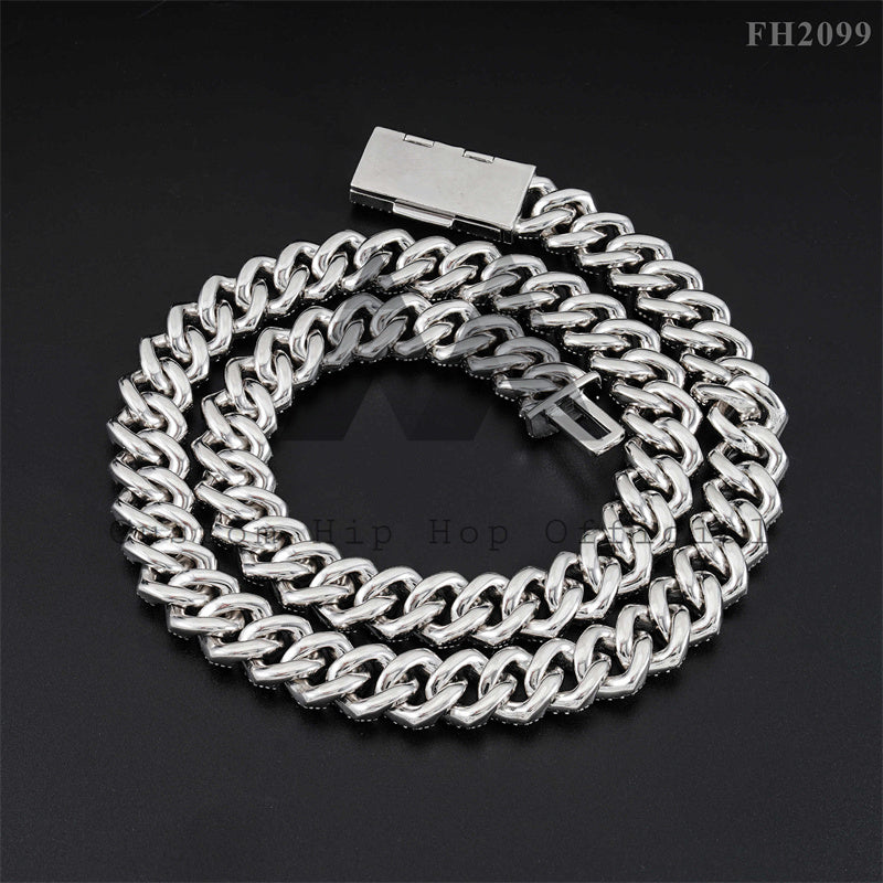 12MM Flower Setting Moissanite Cuban Link Chain Hip Hop Iced Out 925 Silver