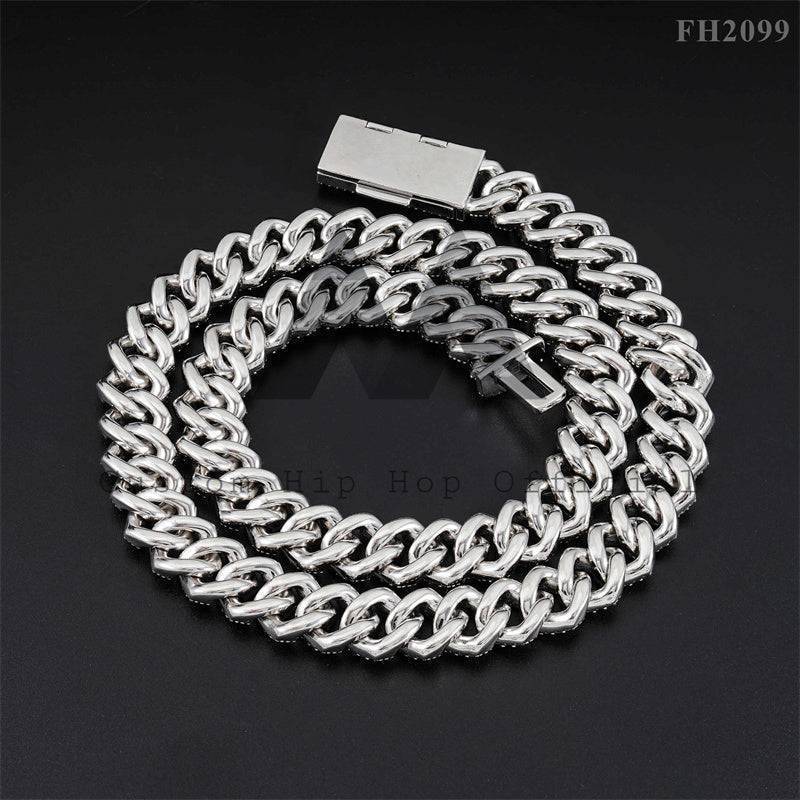 12MM Flower Setting Maimi Style Moissanite Cuban Link Chain Hip Hop Iced Out 925 Silver