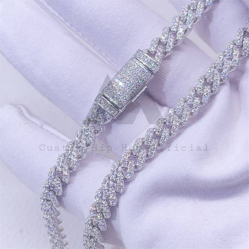 Sterling Silver 925 Moissanite Cuban Chain 6MM Fully Iced Solid Chain